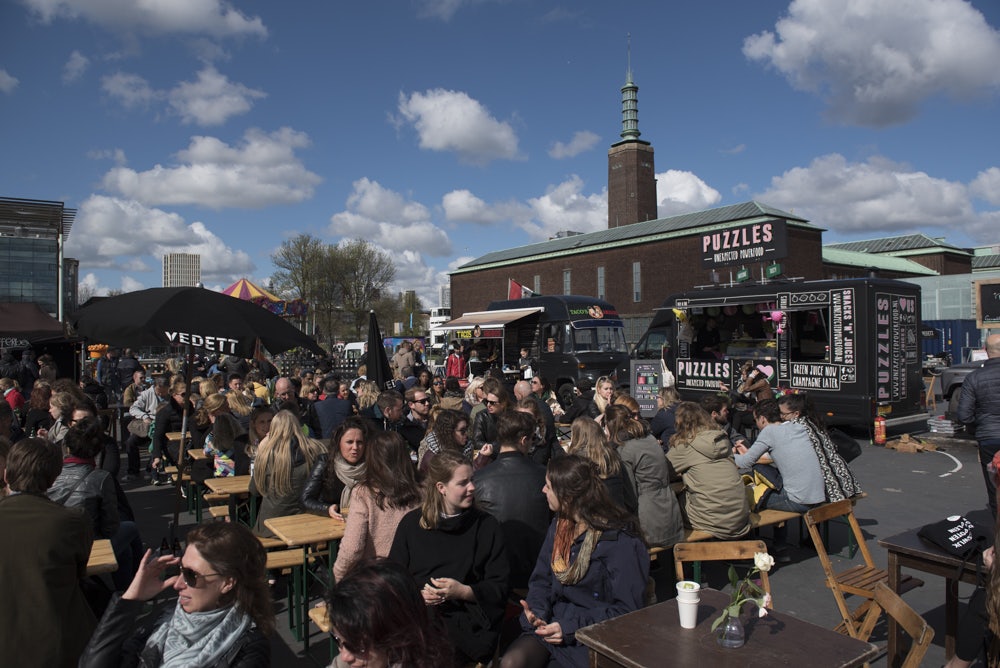 people having food at the Swan Market in Rotterdam