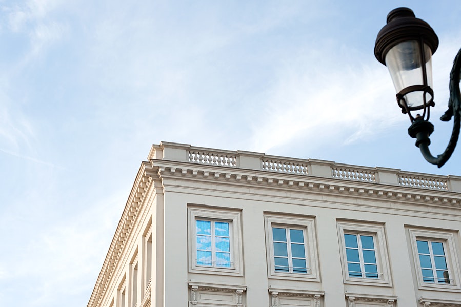 The Magritte museum against a blue sky in Brussels