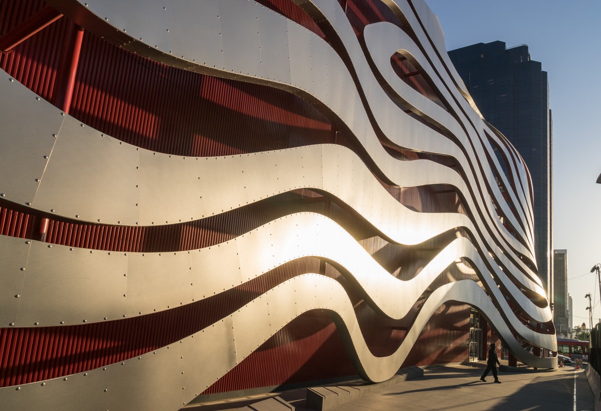 impressive modern architecture at the Petersen Automotive museum
