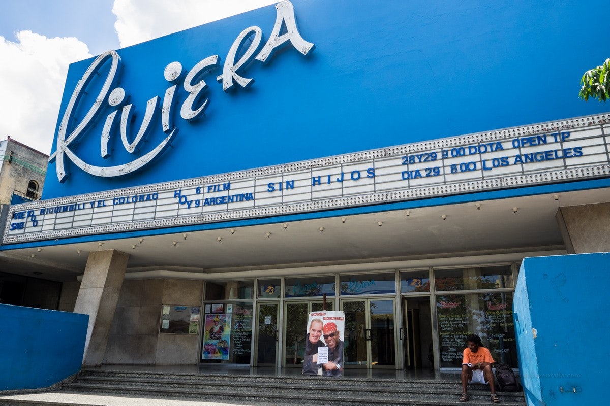 Blue building of Cinema Riviera