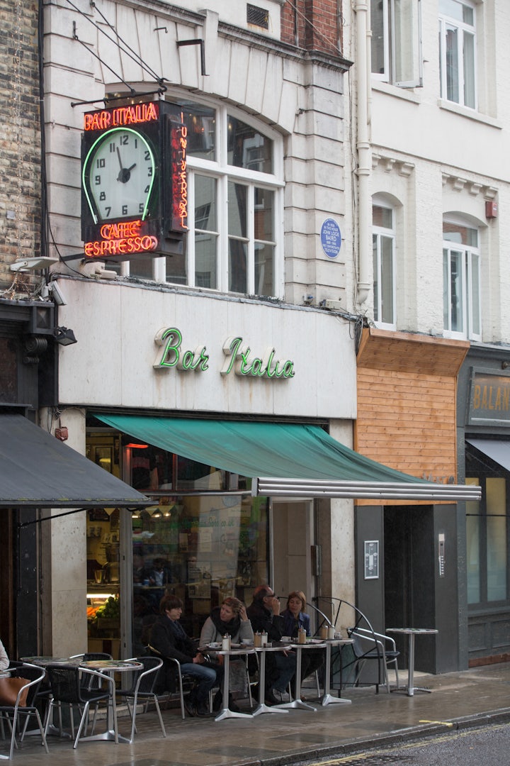 street side of Bar Italia in London
