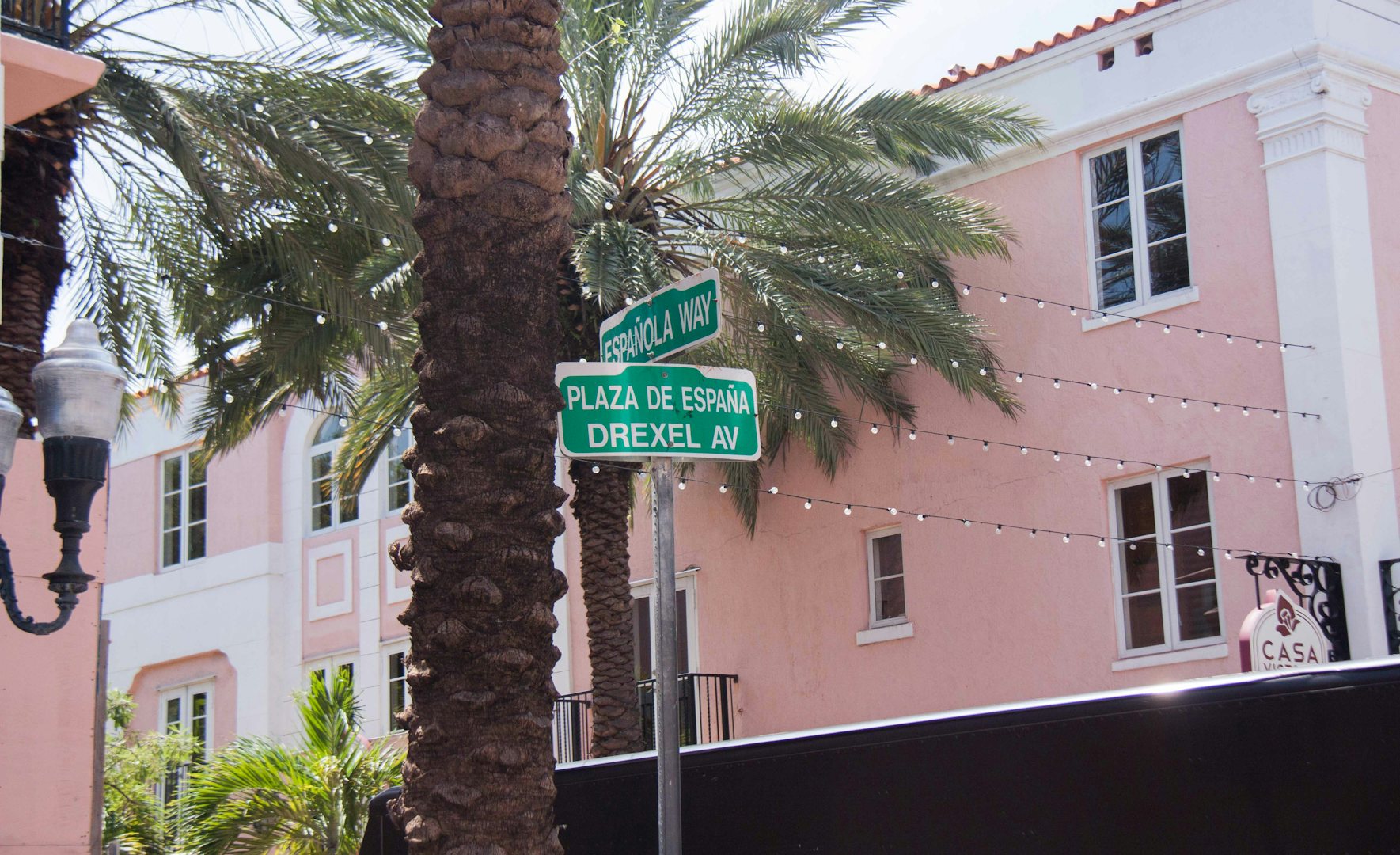 a pink house at Española way in Miami