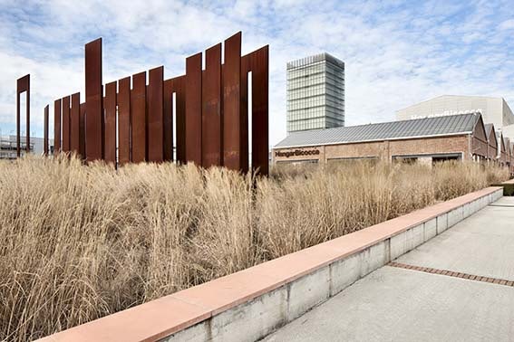 metal art construction and exterior of Hangar Biccoca milan