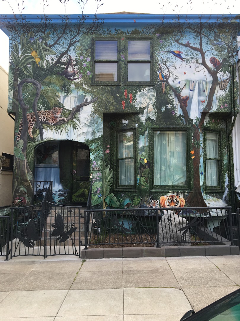 a painted façade of the Jungle House in SF