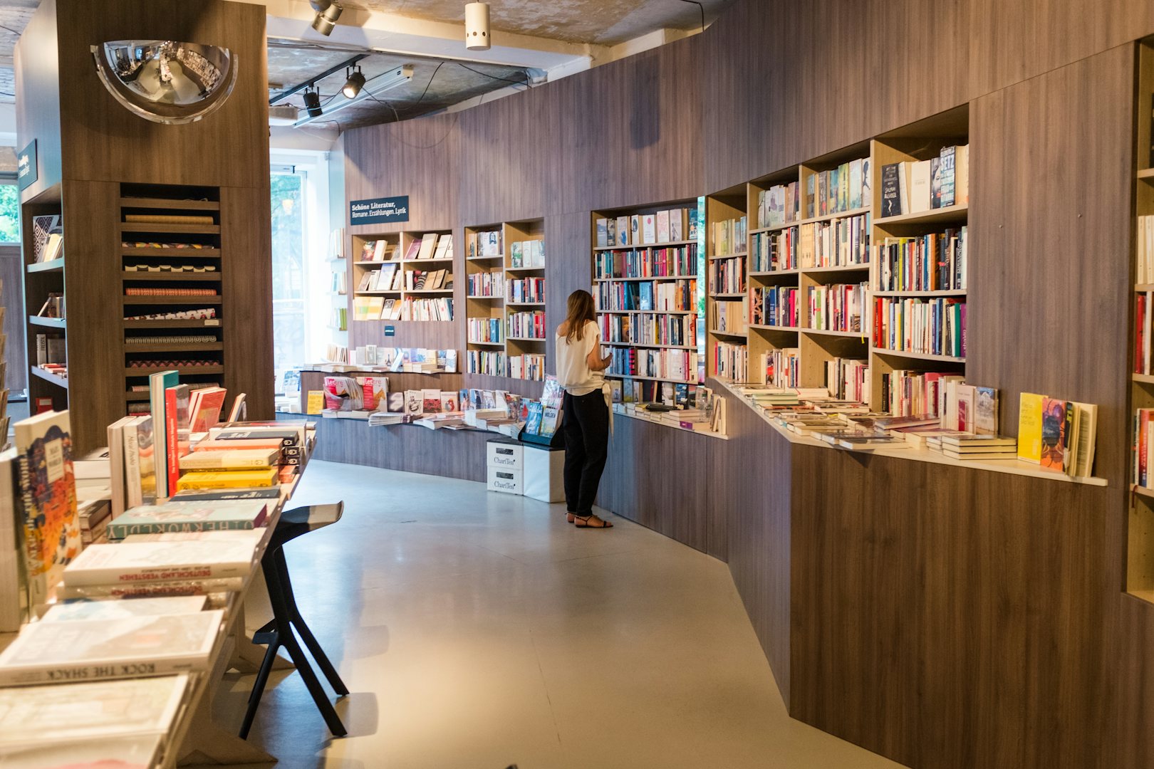 oak-panneled bookstore Ocelot in Berlin