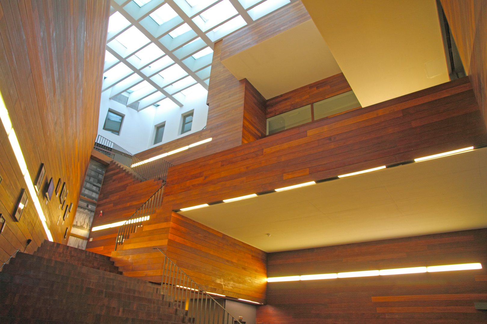 interior with wooden and glass design at the Antwerp museum of fashion