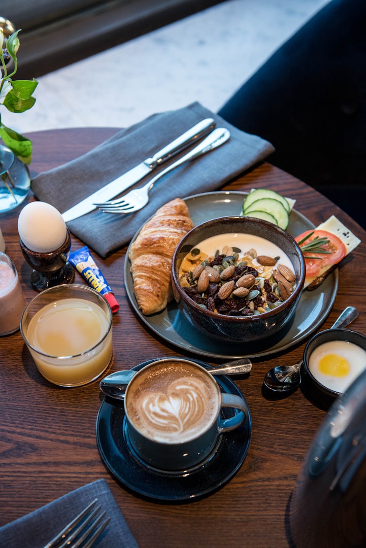 breakfast with coffee and croissant at The Strand