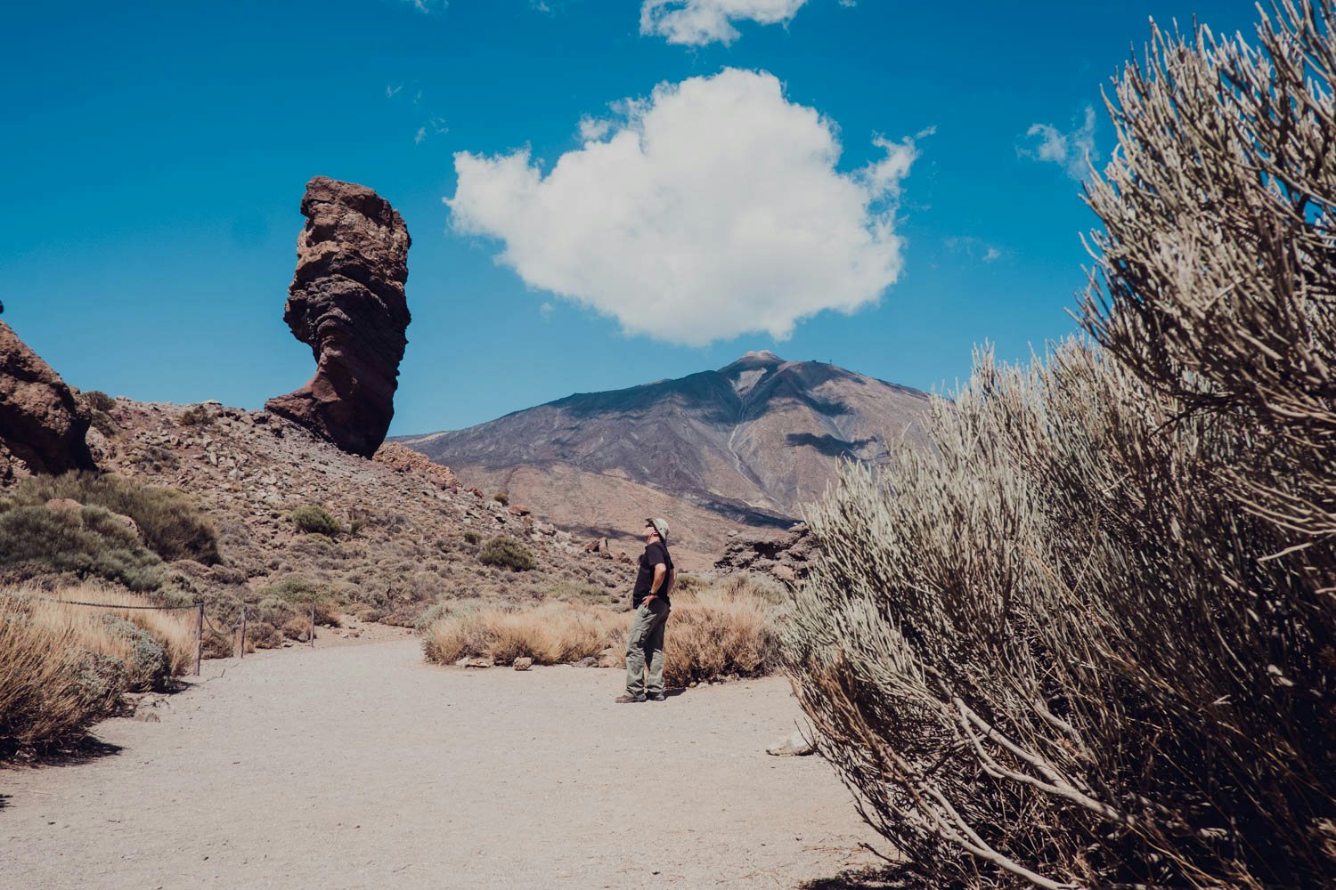 man walking near the Roques de Garcia in Tenerife