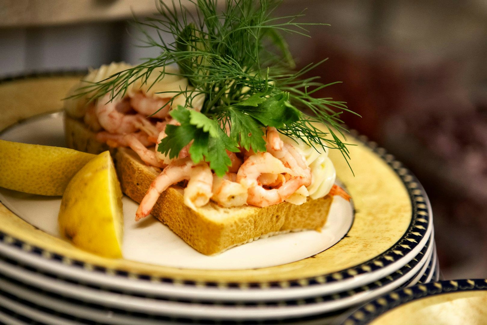 toast with shrimps made at Told & Snaps Copenhagen