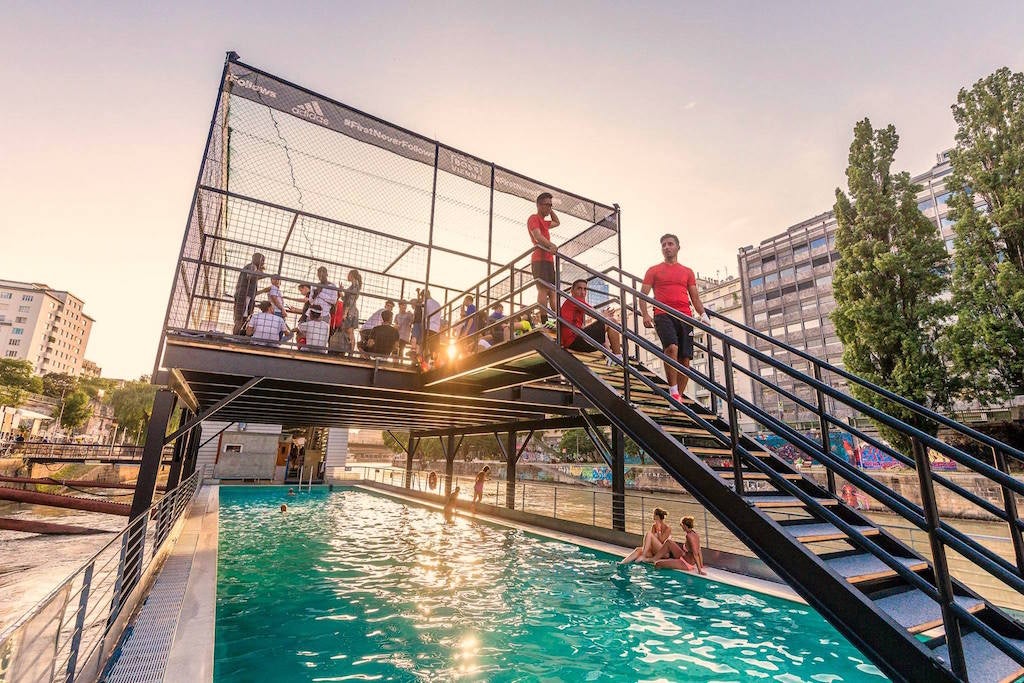 Badeschiff swimming pool on the river in Vienna