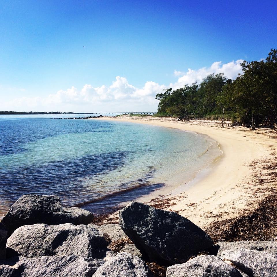 Virginia Key Beach Park against a bright blue sky