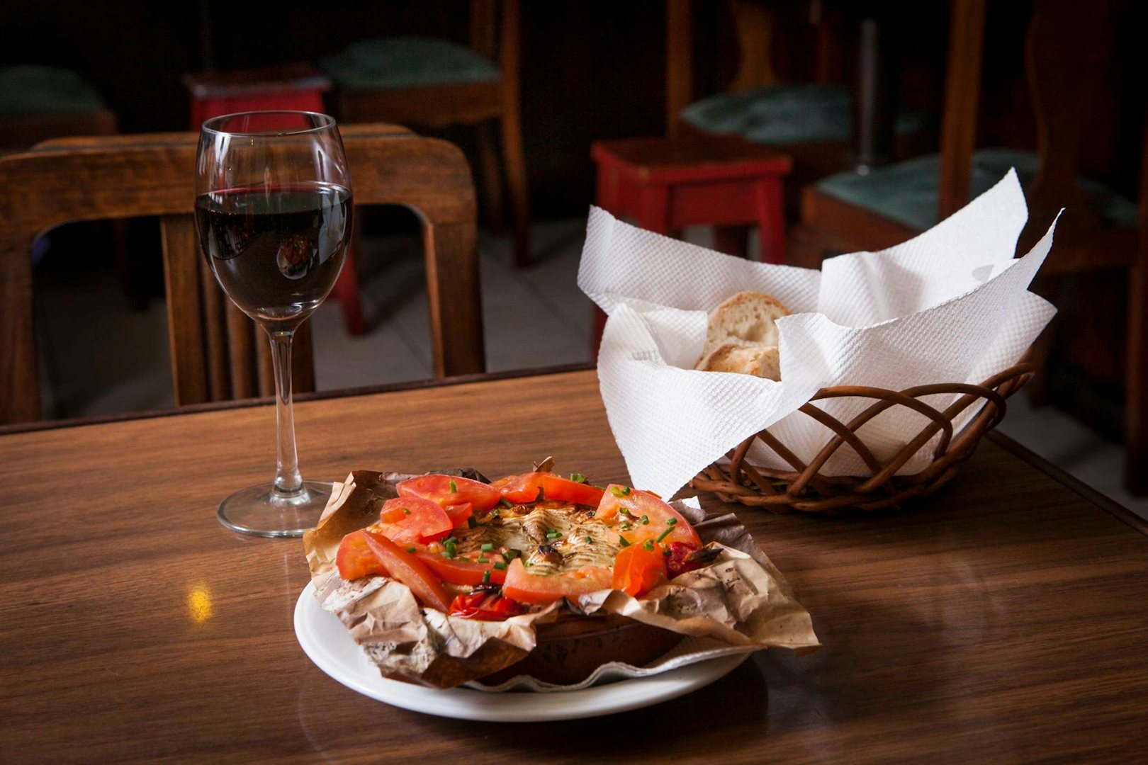 portuguese dish with bread and wine at the Botequim da Graça