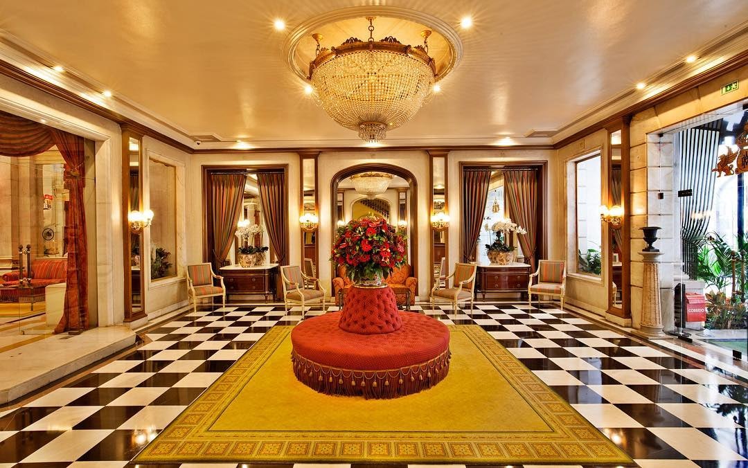 lavish lobby of the Avenida Palace in Lisbon