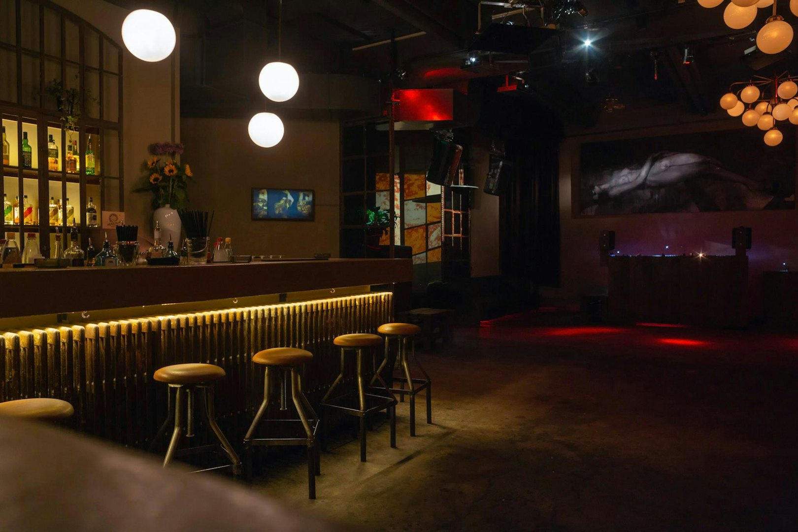 dark lighted interior of Anita Berber bar