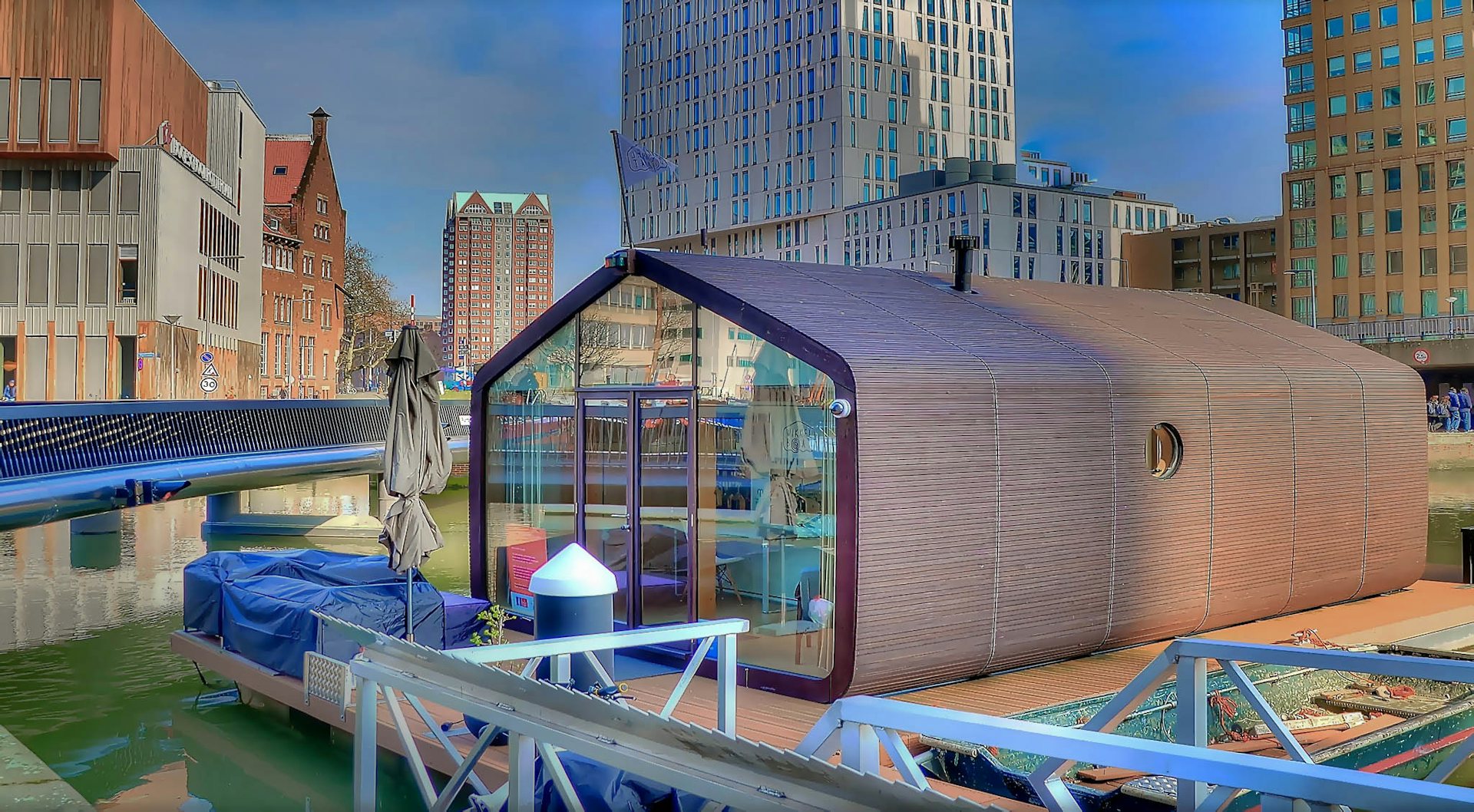 a floating cardboard hotel