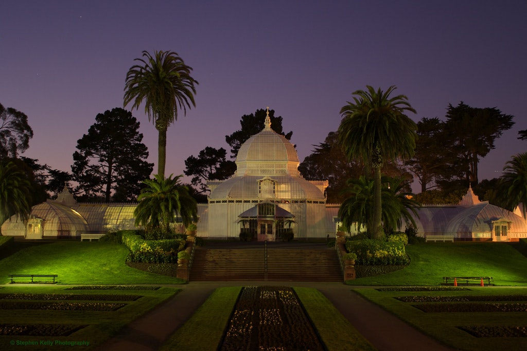 the Conservatory of Flowers in San Francisco by night