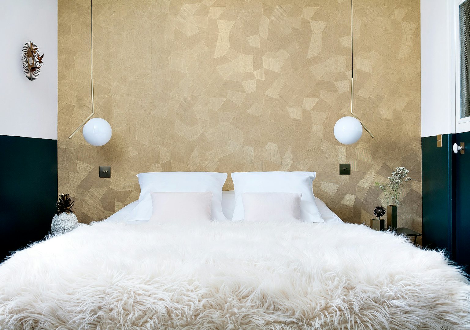 pastel coloured room interior of Hotel Henriette