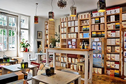 interior of wine shop Na Brehu Rhôny