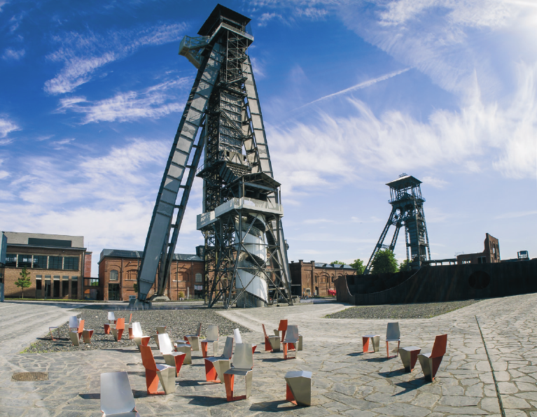 chairs and extraction towers at the C-Mine