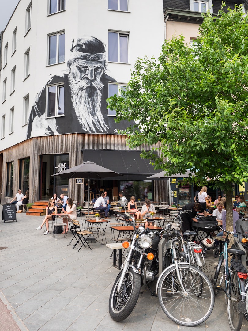 terrace and mural art at Kolonel Koffie