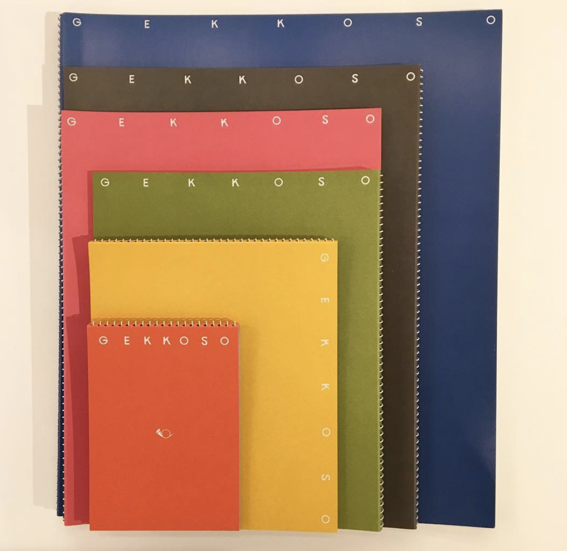 six notebooks of Gekkoso in different colours and sizes