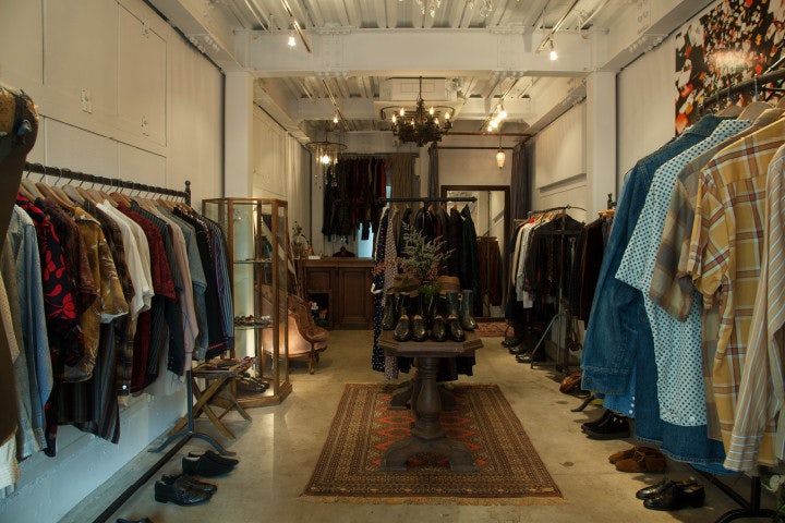 men's clothing displayed at Velvet Vintage store in Tokyo