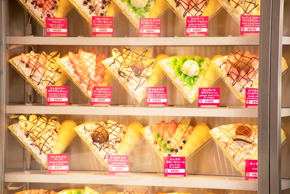 twelve different kinds of crepes at Krepu Tokyo