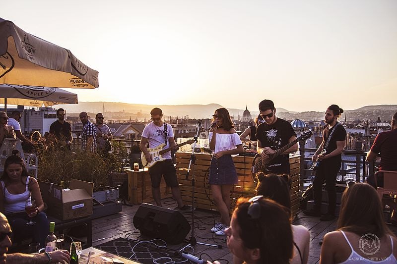 people at 360 rooftop bar 