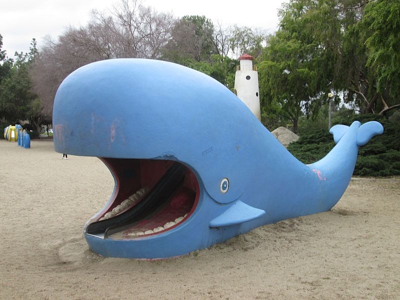 blue whale sculpture at Vincent Lugo Park
