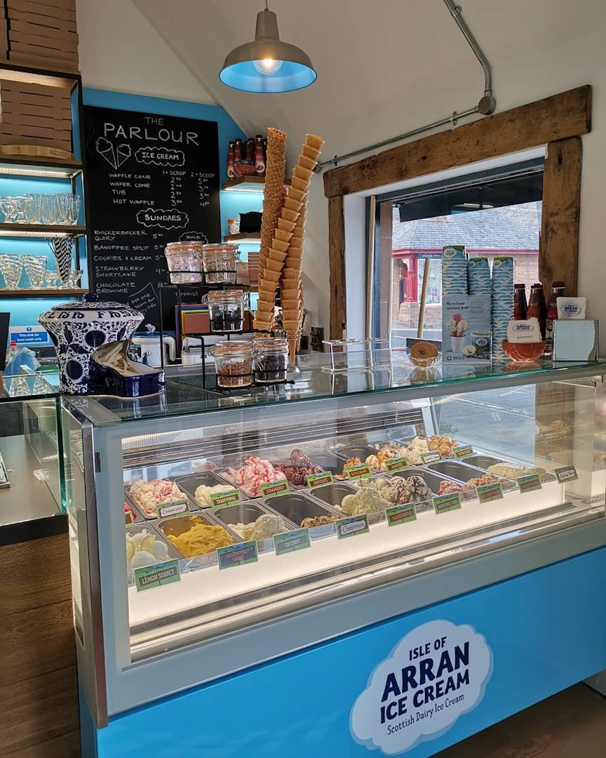 counter at the Parlour ice cream shop at Isle of Arran