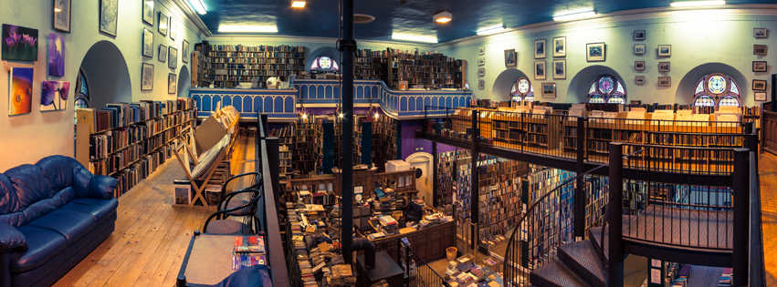 interior of Leakey's bookshop in Edinburgh 