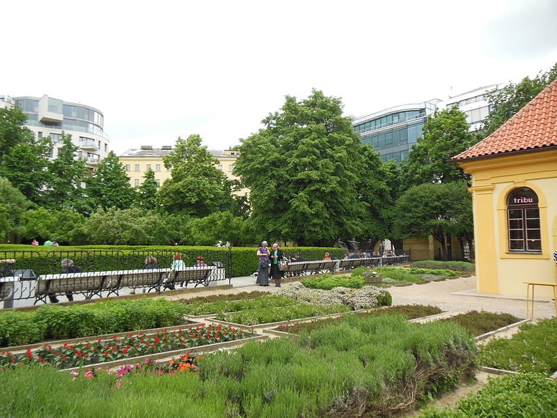 people at the Franciscan Garden in Prague