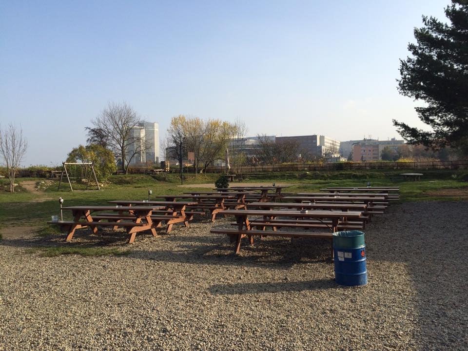 terrace with benches at Na Hradbách