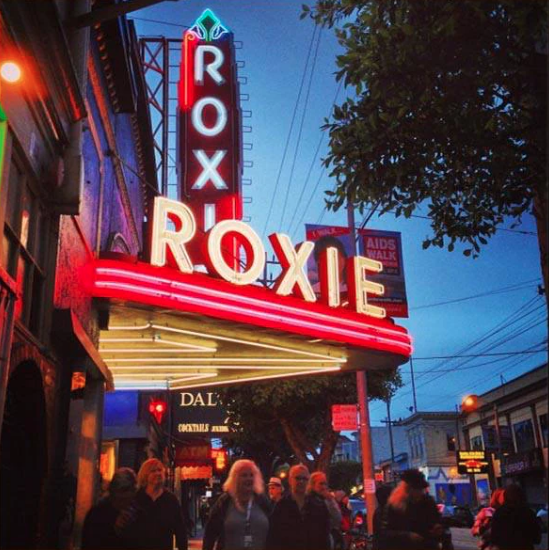 neon signs of the Roxie theatre