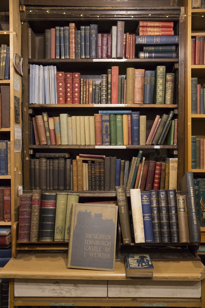 antique books at Armchair Bookstore in Edinburgh