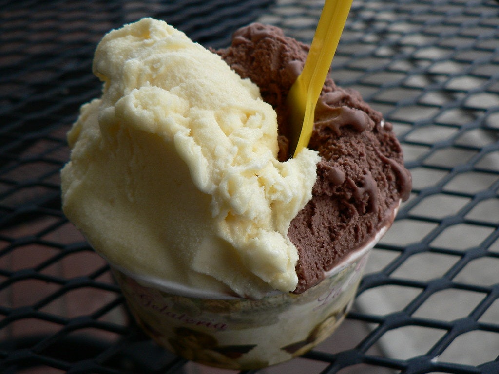 gelato with chocolate and vanilla