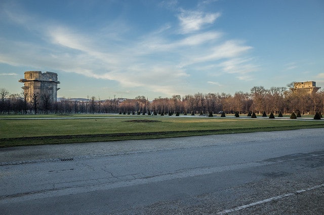 a wide field of grass at the Augarten park in Vienna