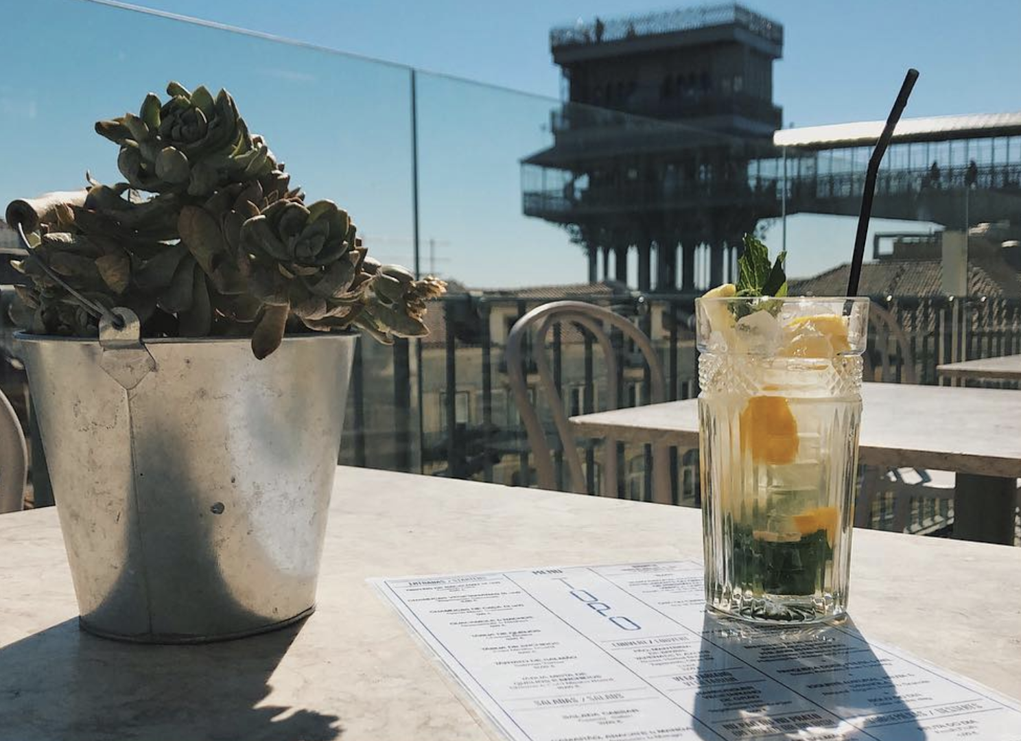 Lisbon - Topo Chiado rooftop view with drink