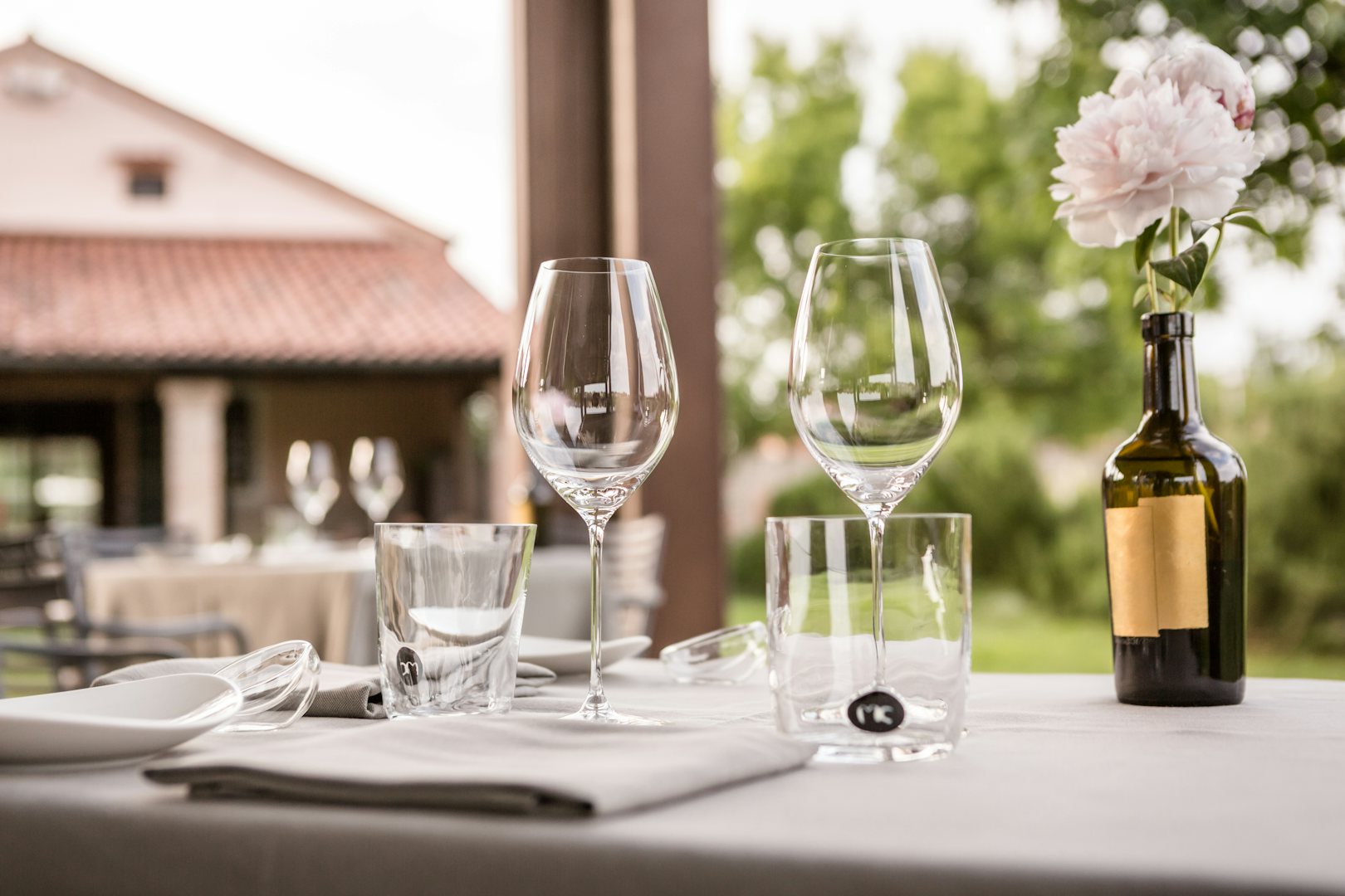 Venice - Venissa restaurant table with wine glasses