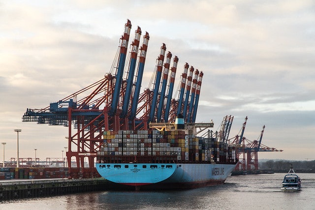 a big container ship at the in Petroleumhafen Waltershof