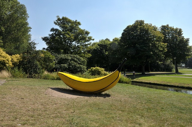 sculpture of a yellow banana in the Zuiderpark The Hague