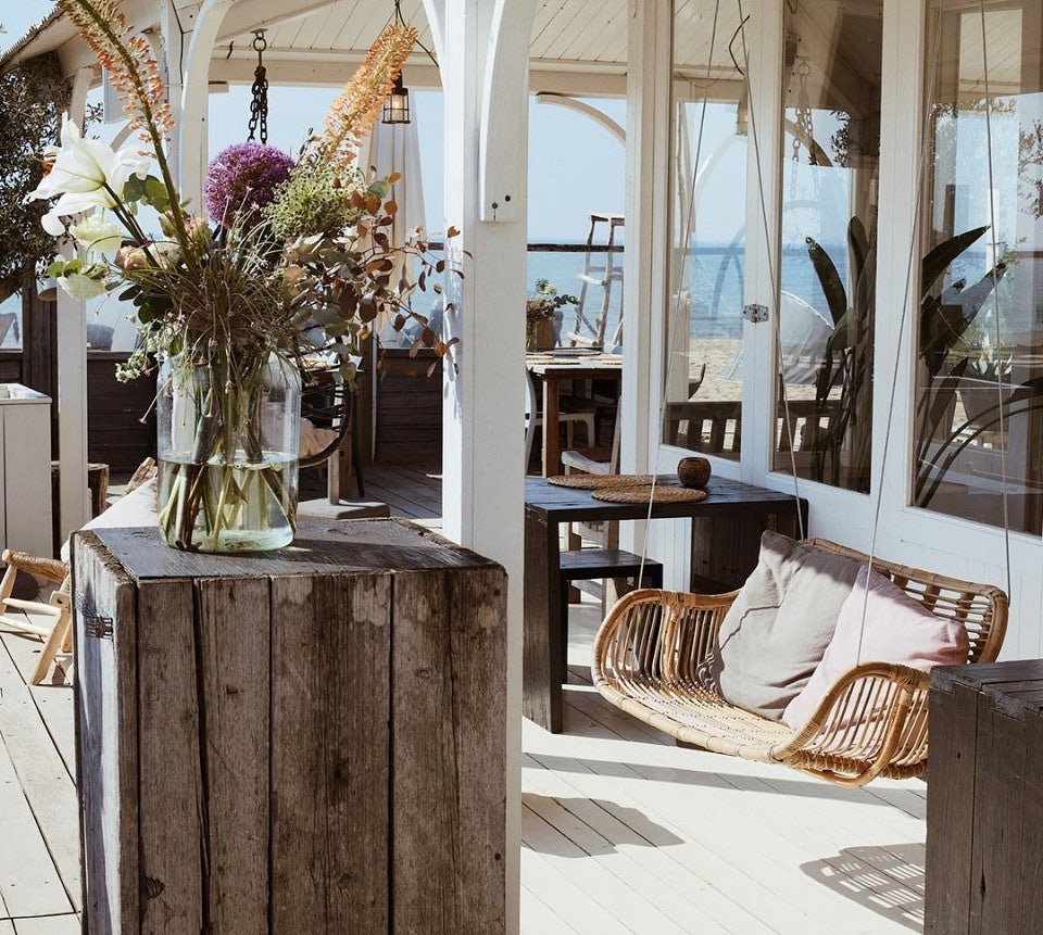 bohemian interior of Naturel beach restaurant The Hague