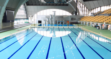 interior of main pool at Tatsumi Swimming Centre in Tokyo