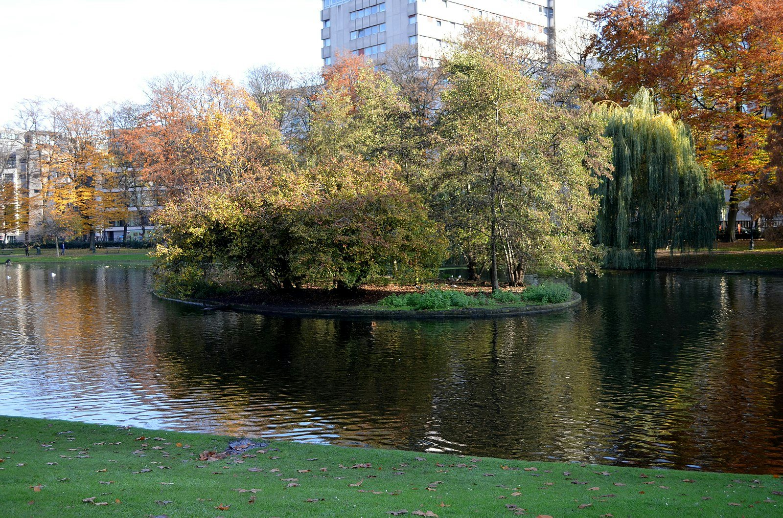 Brussels - Parc Leopold autumn trees and pond