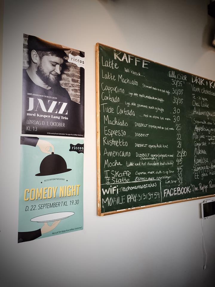drinks menu at Ricco's Kaffebar in Copenhagen