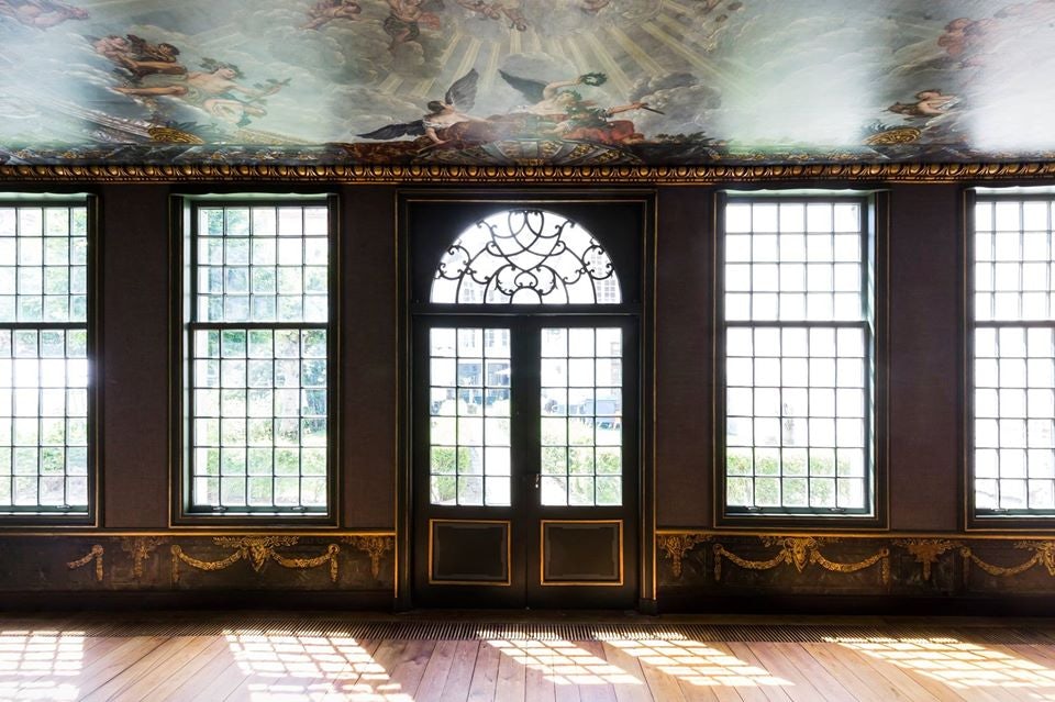 windows and painted ceiling at the Hofkamer in Antwerp