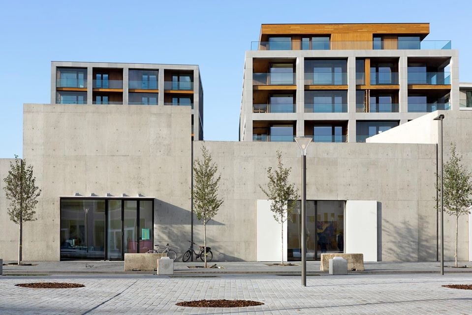 concrete brutalist building in the Nieuw Zuid district of Antwerp