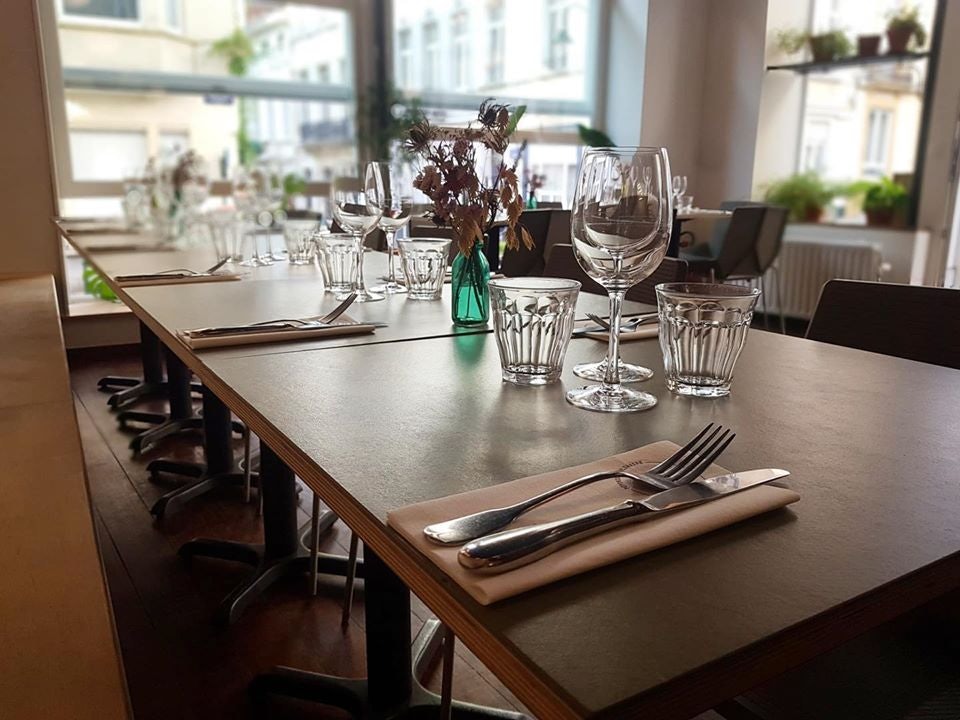 a set table at Le Local restaurant in Brussels