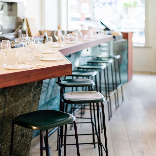 bar and chairs at Old Boy restaurant in Brussels