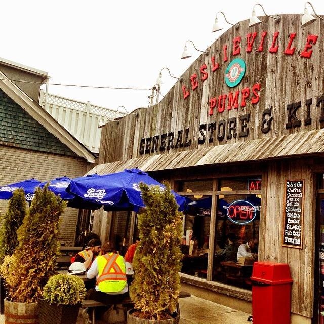 people having food outside Leslieville Pumps